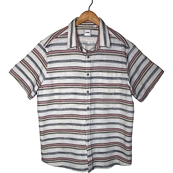 ROWM Stripe 100% Cotton Button Up Shirt Light Beach Woven Fabric Size: XL - Picture 1 of 11